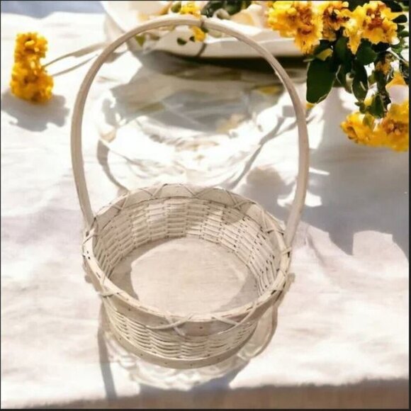 🌱2/$45🌱Handmade Flower girl basket Easter Cottagecore Boho Rustic White washed - Picture 4 of 16